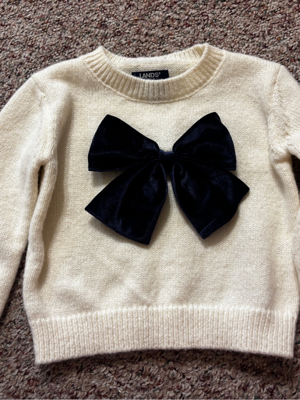 Lands' End Cream Sweater with Navy Bow